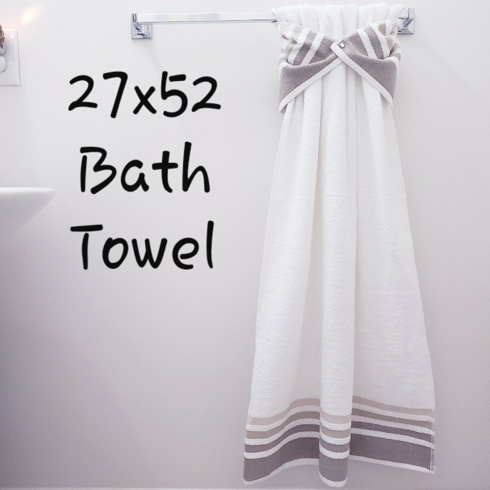 🆒️#0972-A ●New! Beige & White Hang'N'Snap Bath Towel 27x52 🤍Select snap - Picture 6 of 10